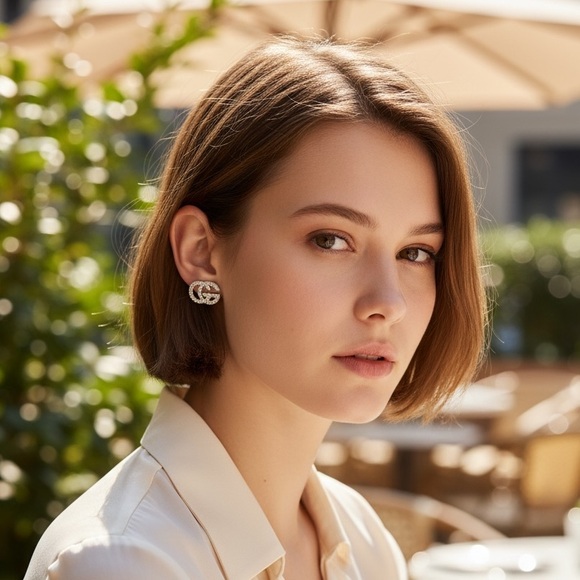 RHINESTONE GG ELEGANT STUD EARRINGS - Picture 2 of 5